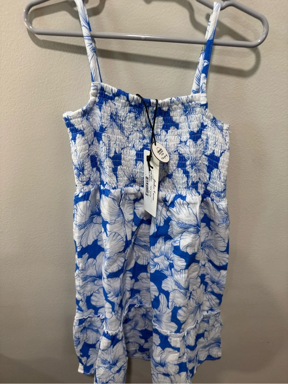 Blue & White Floral Smocked Sundress for Girls
